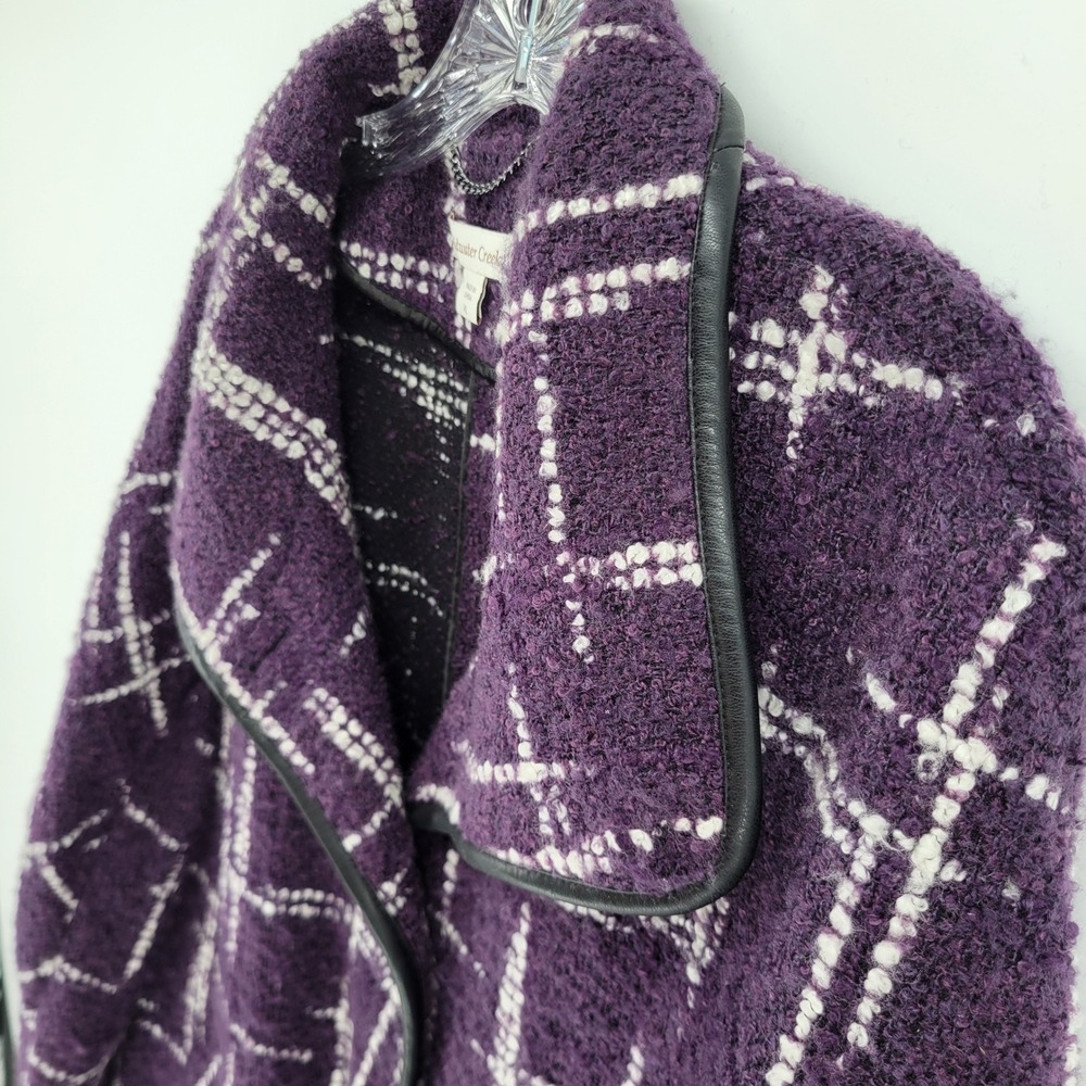 Coldwater Creek Purple Plaid Boucle Coat XL Funnel Neck Button Front Textured - Picture 4 of 7